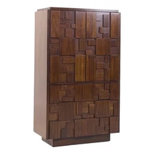 Lane Staccato Mid Century Walnut Brutalist Highboy Armoire