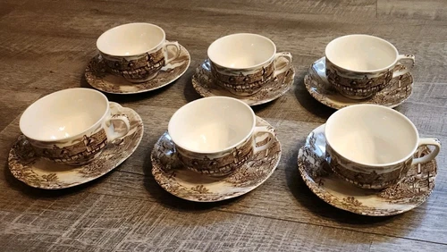 12 Pc Vintage Johnson Brothers Olde English Countryside Tea Cup & Saucer England