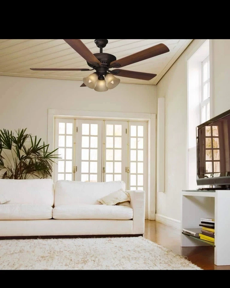 Campbell 52 in. Indoor LED Mediterranean Bronze Ceiling Fan with Light Kit, Down - Image 2 of 4