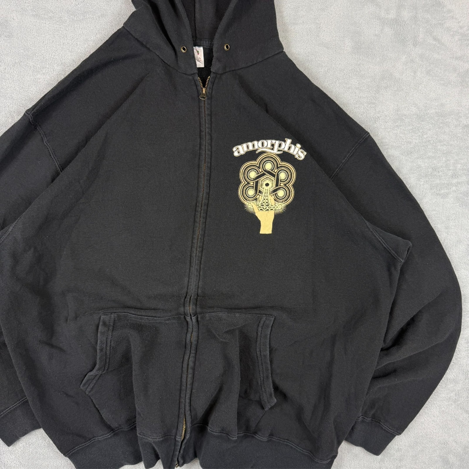 VTG Fruit Of The Loom Amorphis 2000s Y2K Finnish Metal Black XXL Full Zip Hoodie image 4