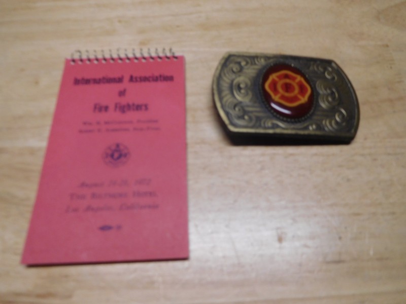 VINTAGE IAFF BELT BUCKLE & 1972 NOTE PAD