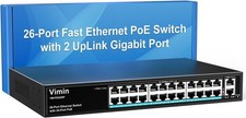 VIMIN 26 Port Fast Ethernet PoE+ Switch with 2 Gigabit Uplink Ports, 24 Port 10/
