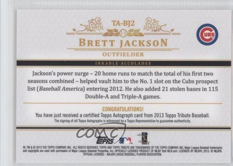 2013 Topps Tribute Auto Sepia /35 Brett Jackson #TA-BJ2 Auto - Image 2 of 2