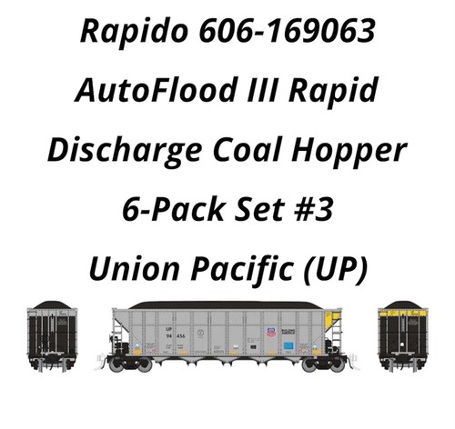 Juego de 6 tolvas de carbón Rapido 606-169063 AutoFlood III #3 Union Pacific (UP) | Zustand: New
