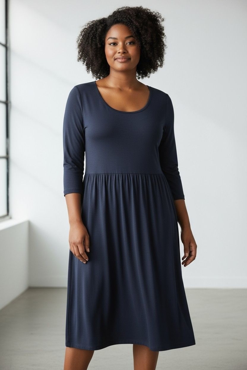 Banana Republic Midi Dress XXL Blue Scoop Neck Long Sleeve Jersey Knit