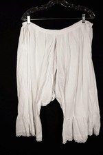 Antique French Victorian White Cotton Hand Embroidered Bloomers 36" W Exc Cond