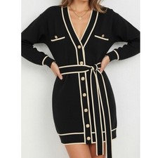 238 NWT LOVERS FRIENDS Natalie Belted Dress, Black Camel, Large