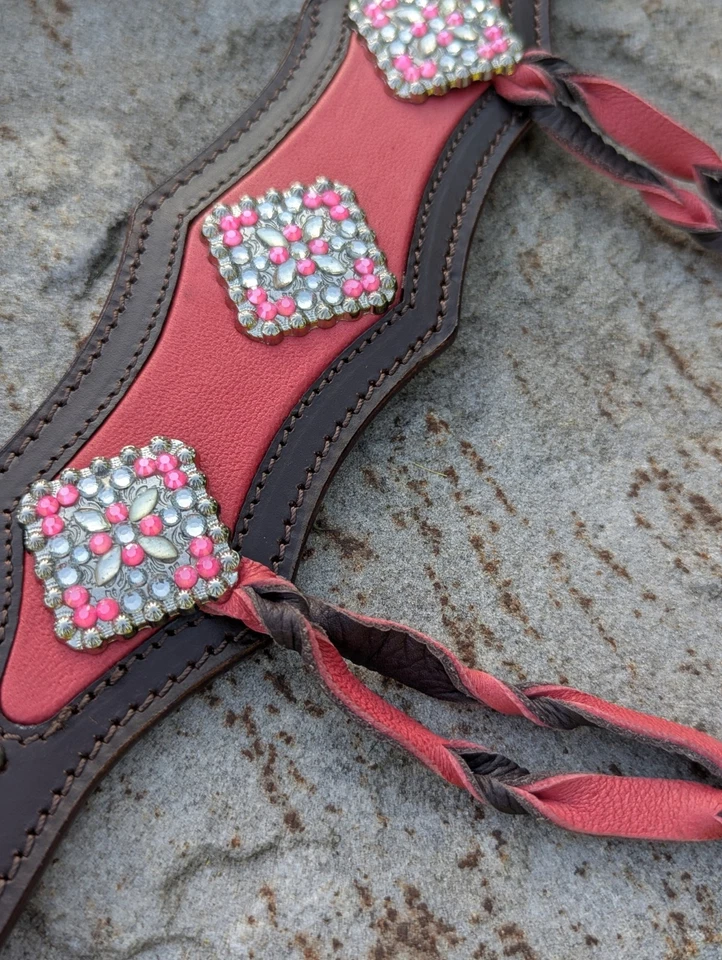 3pc Pink Rhinestone Tack Set Western Breast Collar & Headstall . New Horse Tack - Image 2 of 4