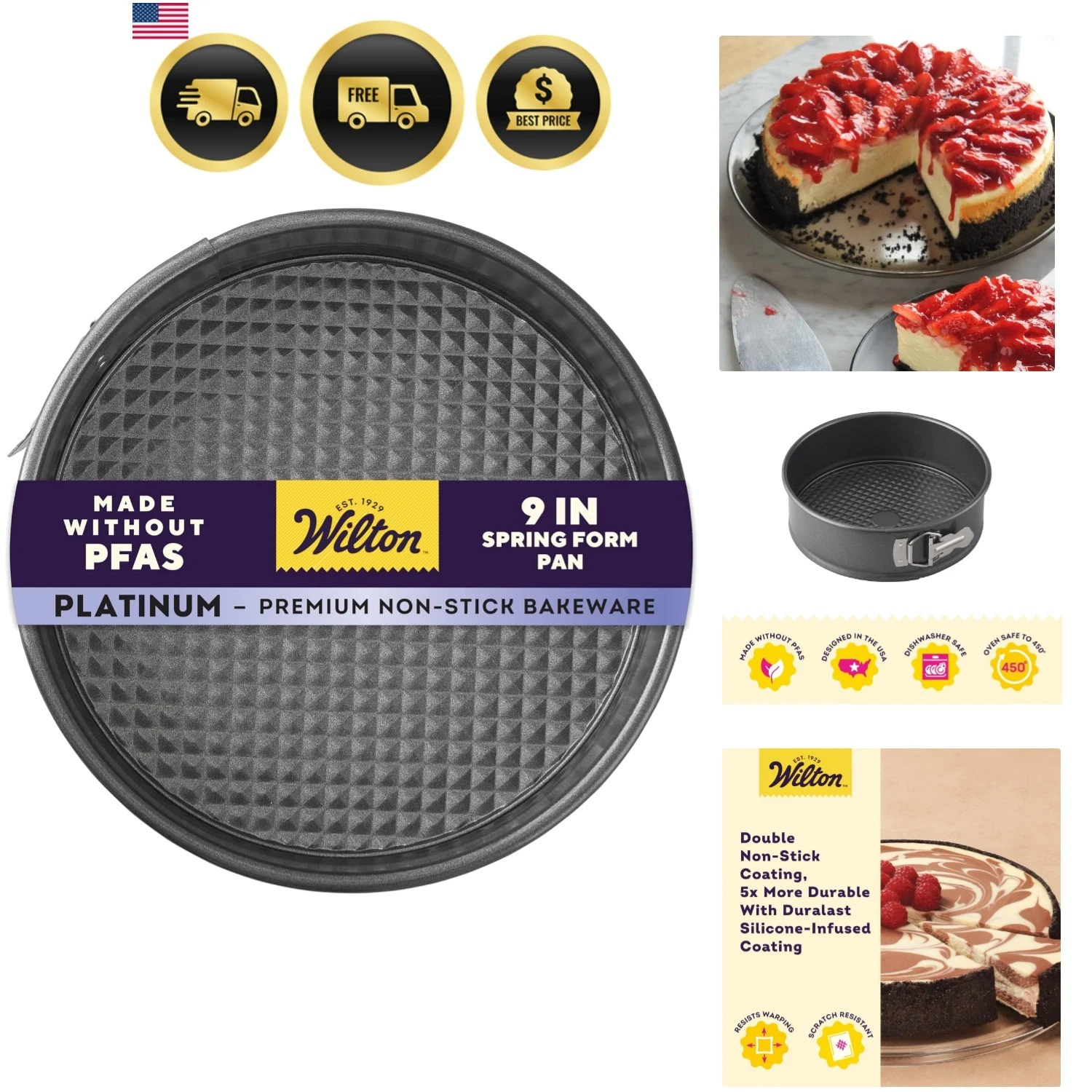 Platinum Non-Stick 9 Inch Springform Cheesecake Pan, Cold-Rolled Steel Bakewa...