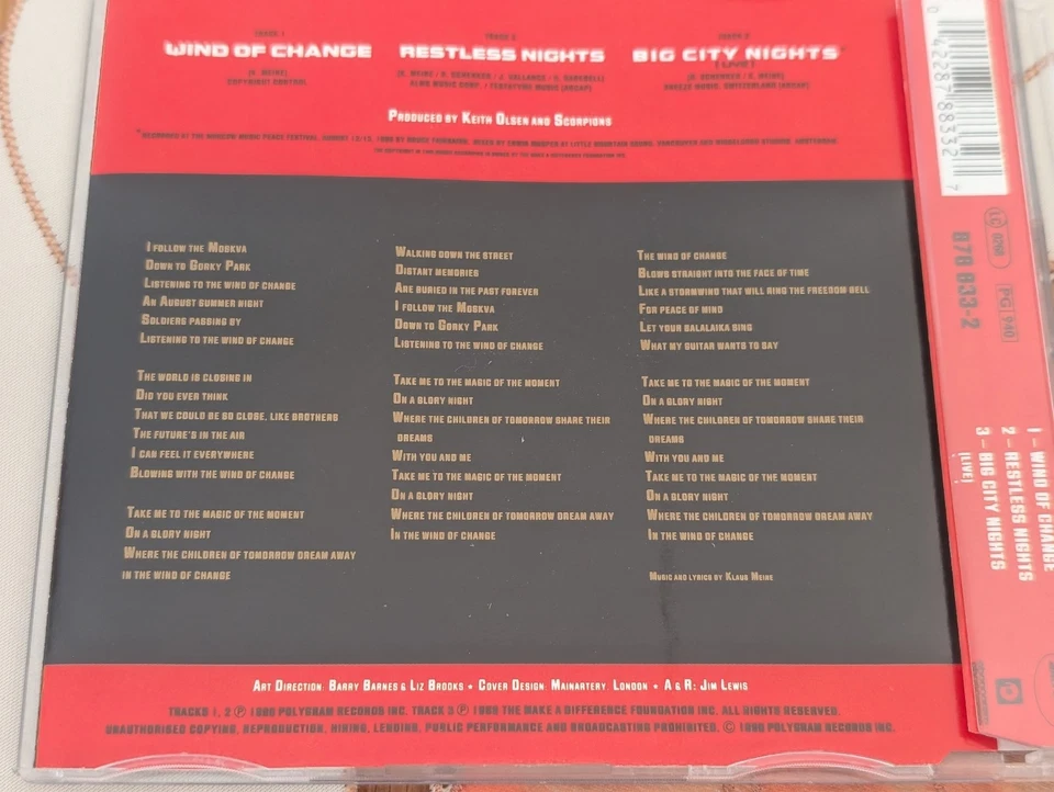 Scorpions Wind of Change 1990 CD Maxi Single Mercury Big City Nights Restless Ni - Bild 2 von 4