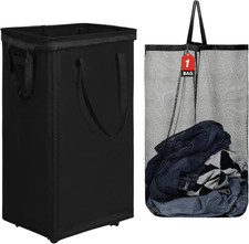 90L X-Large Rolling Laundry Basket Hamper on Wheels, Black