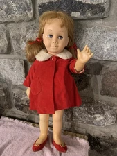 Vintage Mattel 1960’s Chatty Cathy Doll Soft Face Blonde Pigtail Toy Tagged Coat
