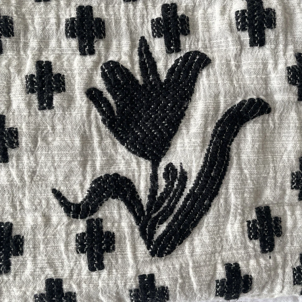 ANTHRO Embroidered Tulip Black & White Decorative Pillow Sham 20” x 26” - Image 2 of 4