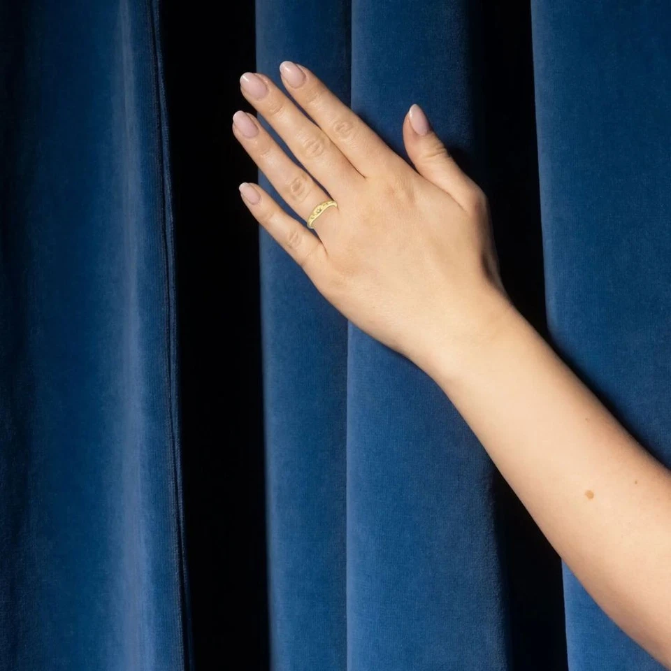 Anillo Celestial Diamante Natural, Anillo Cúpula Estrella Pinky Dedo Banda Oro Amarillo 14k Foto 4 de 4