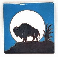 Whipple & Sibley Native American Art Handpainted Tile Signed Bison Buffalo 6"