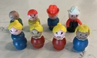 Lot Vtg Wood-Bottom Fisher Price Little People 8 Figures Fireman Farmer Mad Boy