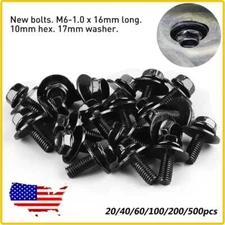 Body Bolts Screw Fastener Fender M6-1.0x 16mm Long- 10mm Hex- 17mm Washer USA