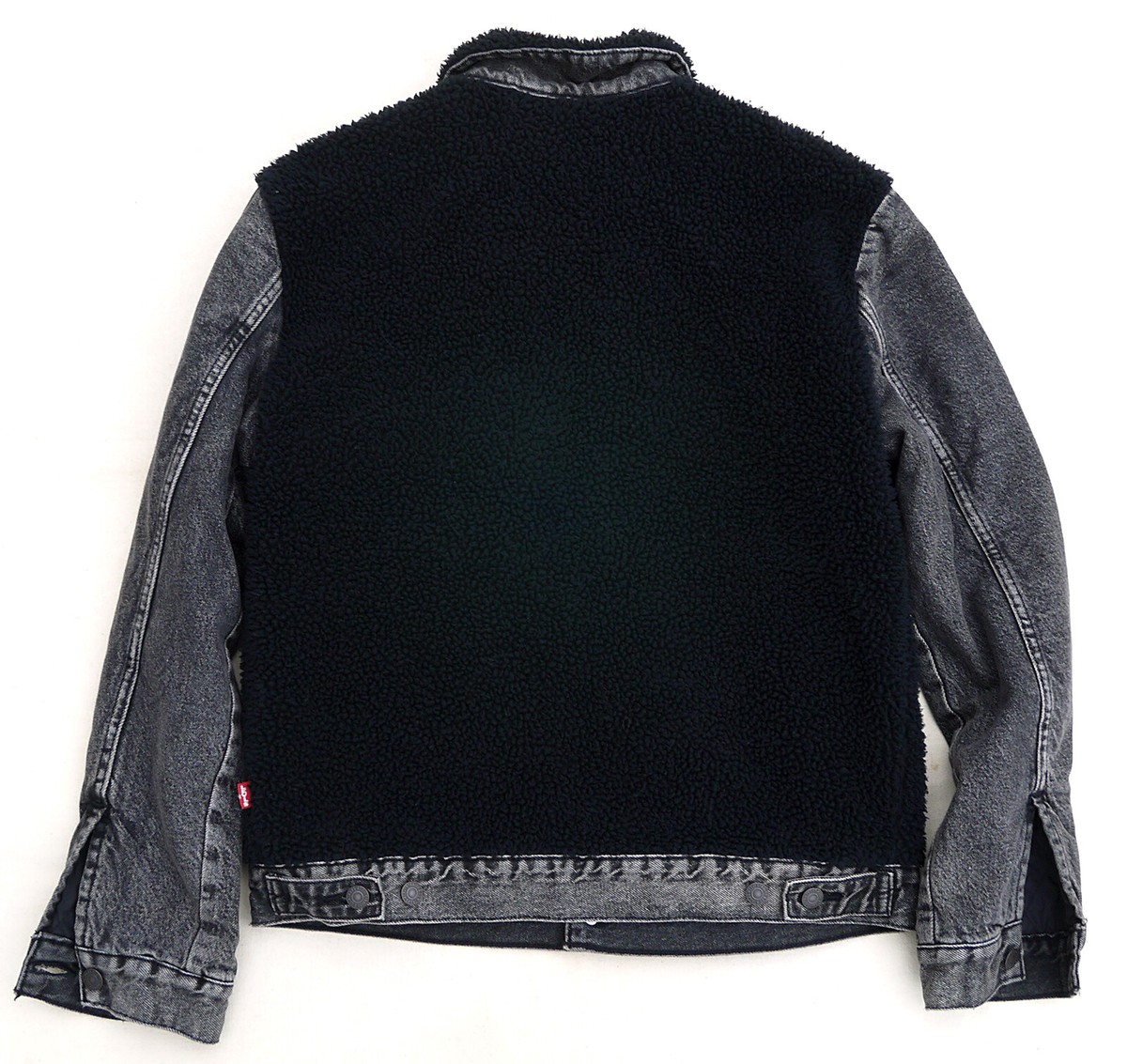 LEVIS Premium Big E Sherpa Panel Trucker Rare Jacket Black Denim  