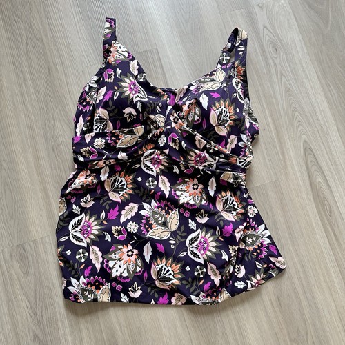 Lands End Tankini Swimsuit Top Size 22W DD Purple Paisley Underwire - Picture 4 of 7