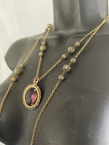 "Collar colgante cadena Art Deco estación de cuentas bola filigrana oro Vermeil de colección 58""" - Imagen 11 de 22