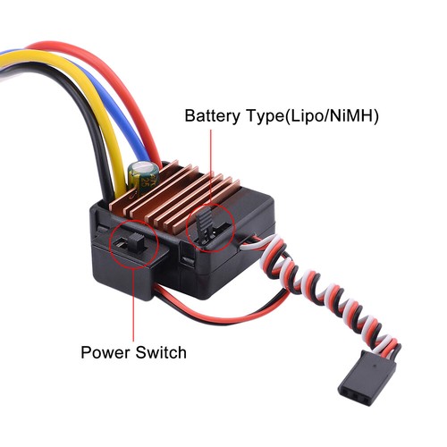 SURPASS HOBBY 60A Brushed ESC for 1/10 RC Tamiya Redcat Wltoys 540 550 Motor - Picture 4 of 10