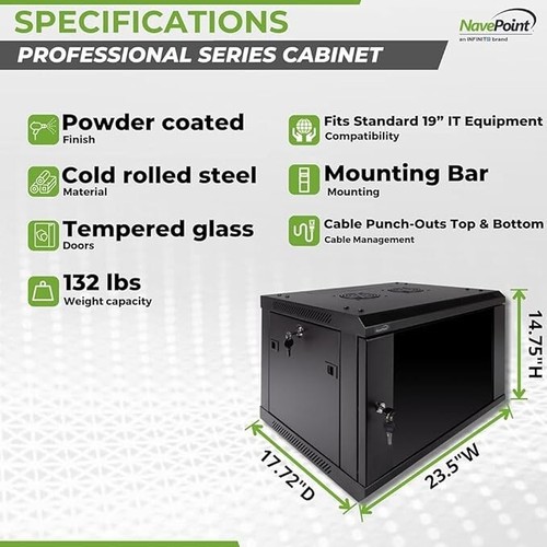6U Wall Mount Network Server Cabinet Enclosure Rack Door Lock w/ Cool Fan - Picture 2 of 3