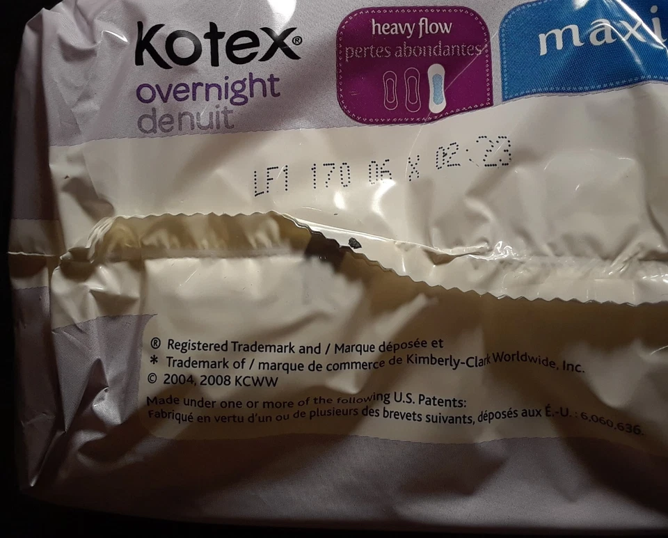 Винтажный 2004 - 2008 Kotex ночь макси подушечки запечатанный пакет - РЕДКАЯ осмелиться носить! - Изображение 3 из 4