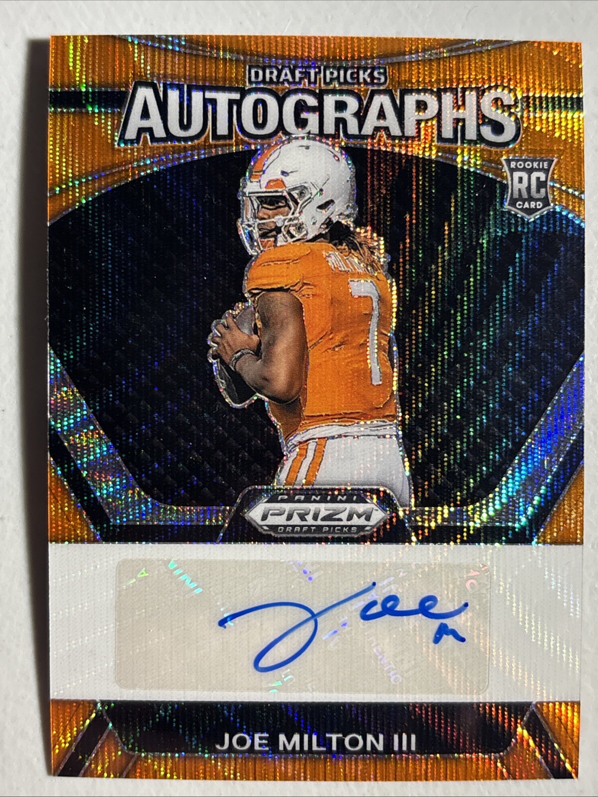 2024 Panini Prizm Draft Picks Joe Milton Pick Auto Orange Wave /75 #DPA-LMN