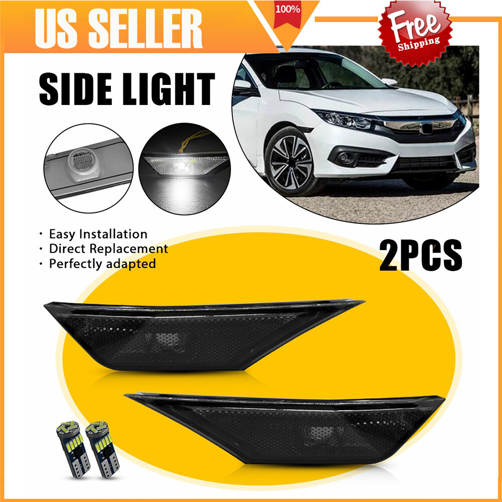 2016-2021 Honda Civic Euro Smoke Tinted Bumper Side Marker Lights  
