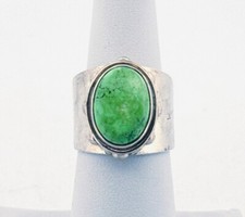 Vintage Sterling Silver 925 Green Turquoise Wide Band Ring Size 6, 15.9g