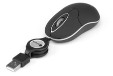 NGS Sin - Optical Mouse with Retractable USB Cable, Scroll-wheel 1000 DPI Black