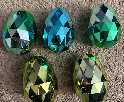 5 Metalic Gold Blue Green Spritz Refillable Plastic Easter Prize Eggs Geometric