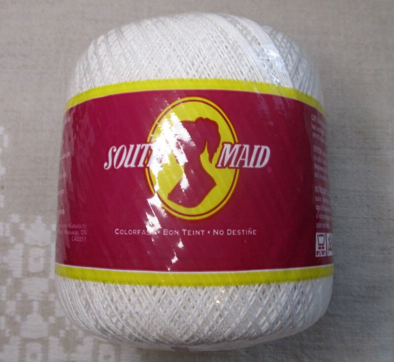 South Maid crochet thread, White, size 10, 400 yds, 100% Mercerized Cotton