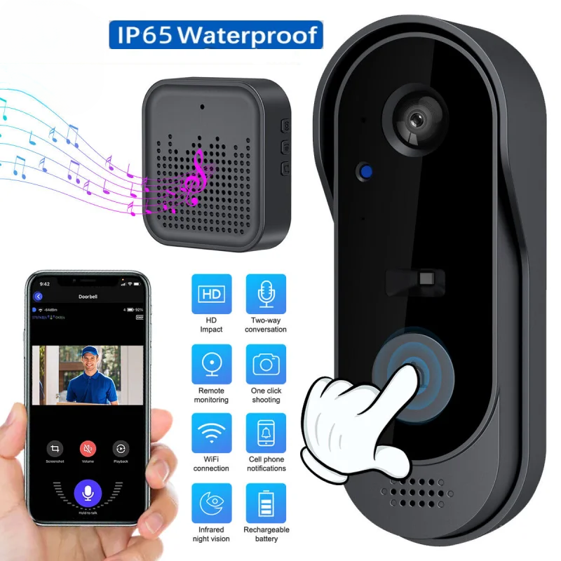Wireless Smart Doorbell Camera with WIFI HD Video for Outdoor Home Security