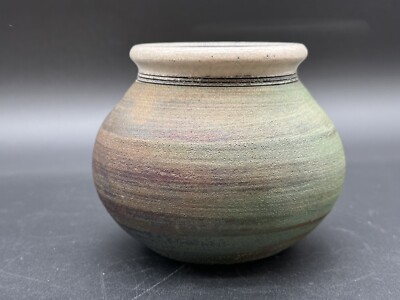Original Signed Jeremy Diller Raku Art Pottery Vase Metallic Finish