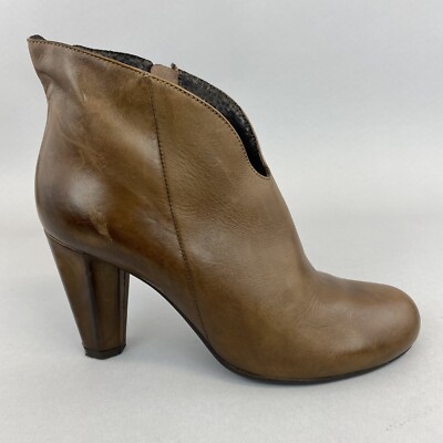 Evado braune Leder Stiefeletten Reißverschluss Absatz Boho Hippie Booties Boots Gr.37 UK4