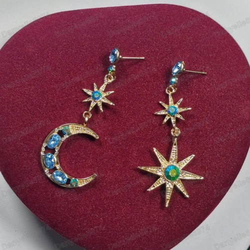 PENDIENTES Asimétricos Vintage Estilo Art Deco Oro Celestial ESTRELLA Y LUNA CRECIENTE - Imagen 6 de 12