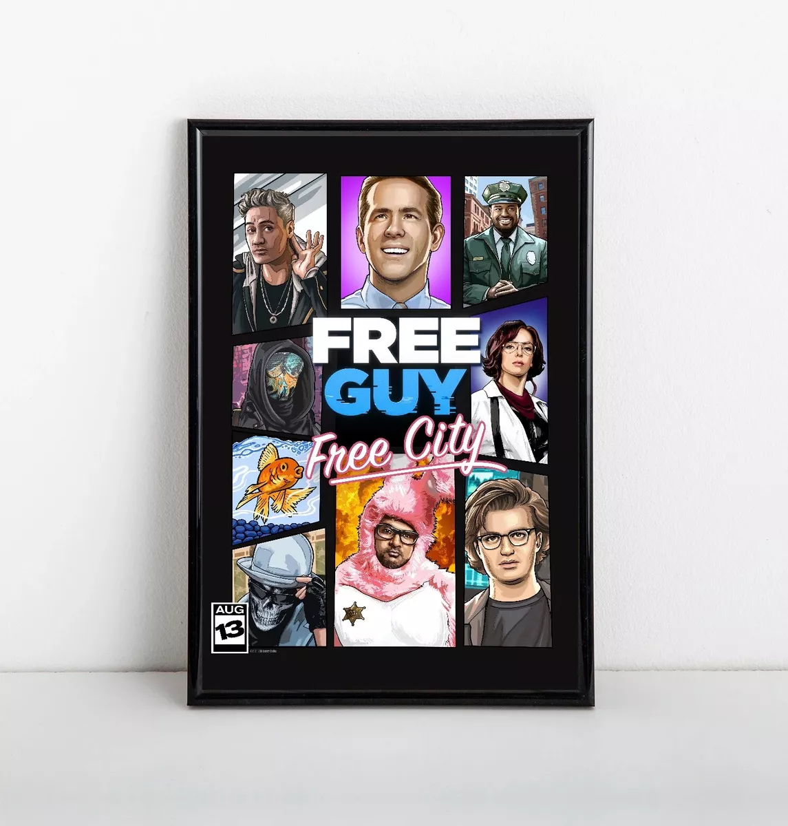 Free Guy Movie Poster, Framed, GTA Parody, 2021, 11x17, NEW, USA