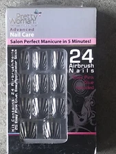 New! Pretty Woman 24 Airbrush Artificial False Nails with Glue and Applicator