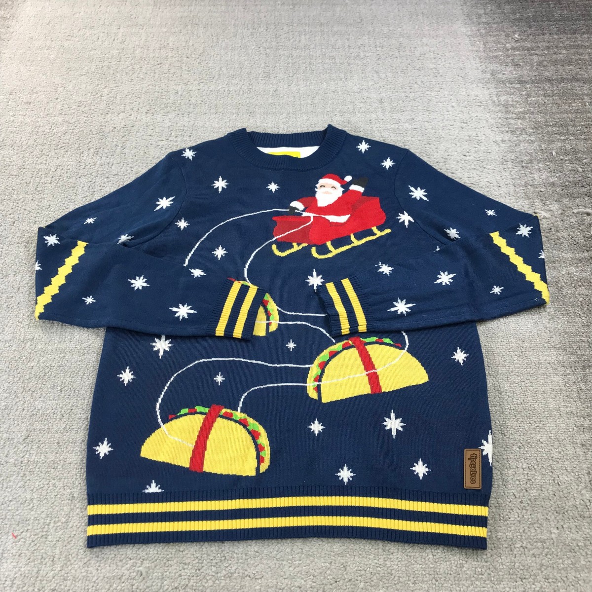 Tipsy Elves Sweater Mens Medium Christman Holiday SANTA CLAUS Tacos Funny  Ugly
