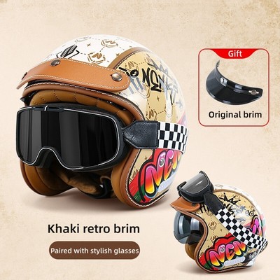 Retro Harley Half Helmet With Goggles Four Seasons Motorcycle Cruising Commuting