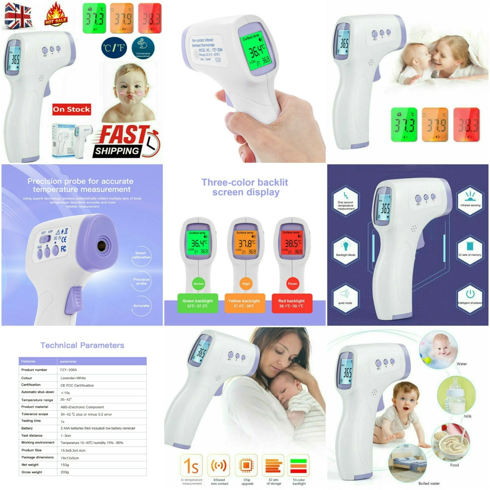 Digital LCD Infrared Thermometer Non-contact Forehead Baby Adult Temperature Gun
Opens in a new wind