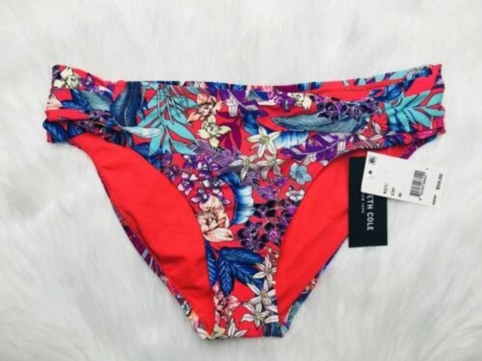 Parte inferior de bikini para mujer Kenneth Cole tropical floral talla M roja Foto 2 de 4