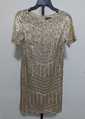 gold sequin short sleeve dress Gold sequin short sleeve Tulle homecoming prom dresses, CM0012 – AlineBridal main image 0