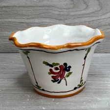VTG Italian Pottery Planter Flowerpot 2.25"H Hand Painted Floral Italy 1608