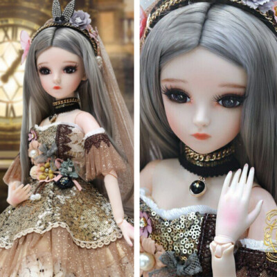 60cm 1/3 BJD Puppe Mädchen Mit Freien Augen Gesicht Make-up Kleidung Perücken