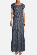 NEW Adrianna Papell Beaded Gown Dusty Blue Womens Size 4 Sequin Formal Wedding