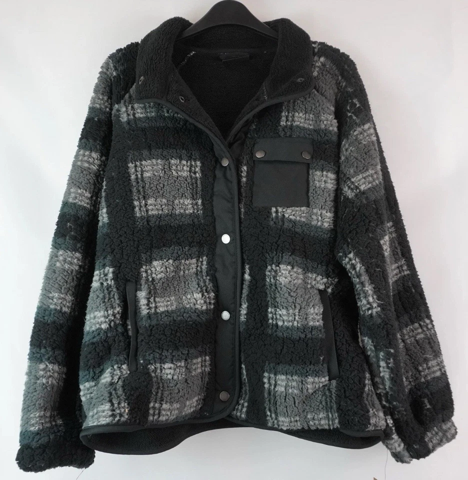 NWT~Weatherproof Snap Button Bonded Sherpa Fleece Jacket Charcoal Plaid Large - Image 4 of 4