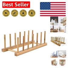 Bamboo Wooden Dish Rack, Vertical Plate & Lid Organizer for Kitchen Cabinet o...