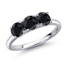 925 Sterling Silver Black Sapphire Engagement Ring For Women  2.07 Cttw  5MM
